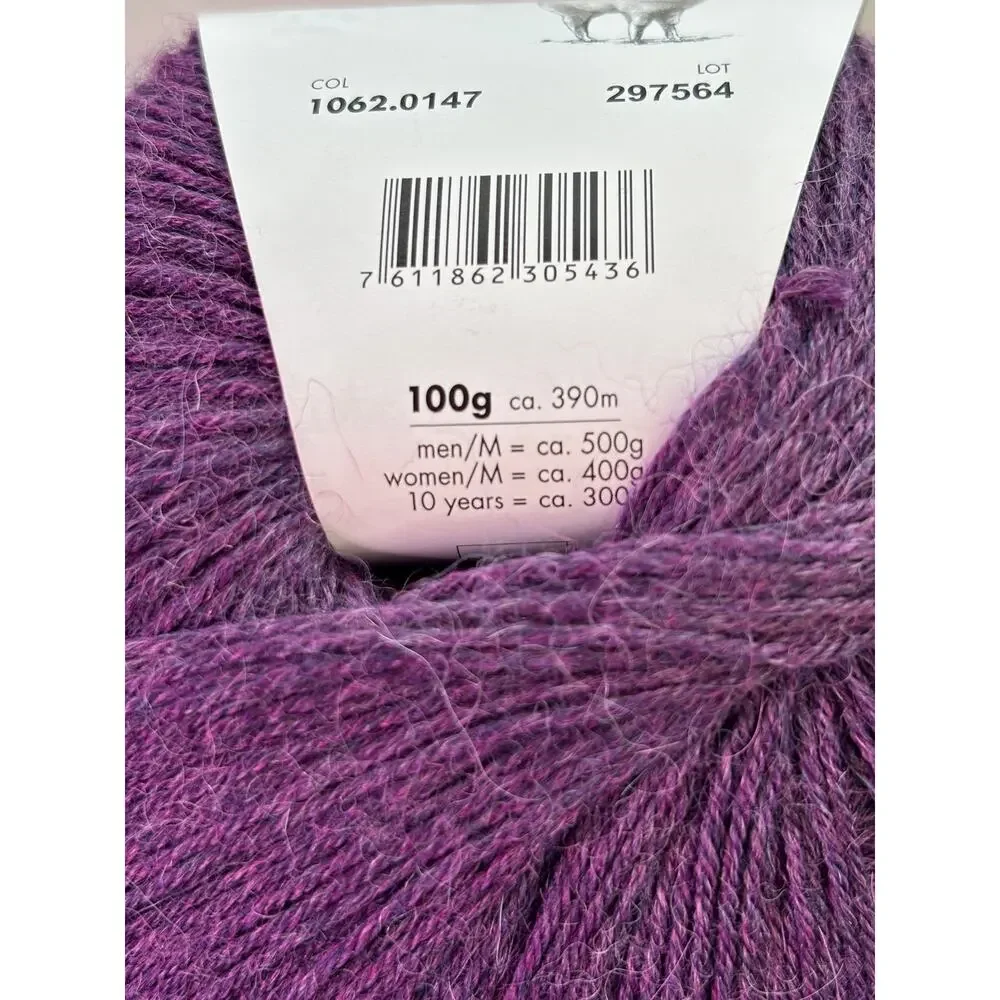 Lang Yarns Alpaca Soxx 4-Ply Fingering Yarn Purple 1062.0147 Lot 297564 Set of 2